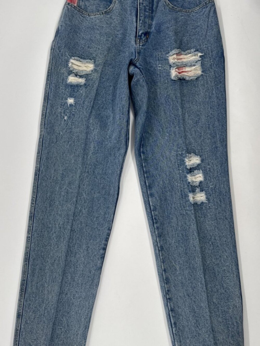 Vintage IOU  Patchwork Jeans Mens 31 Denim Distressed Stone Washed Tapered 31x32